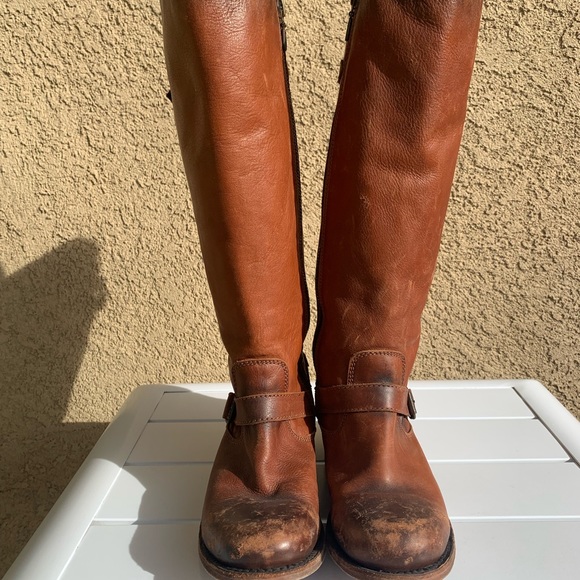 Liberty Black brown distressed all leather tall boots size 6 - Picture 4 of 16